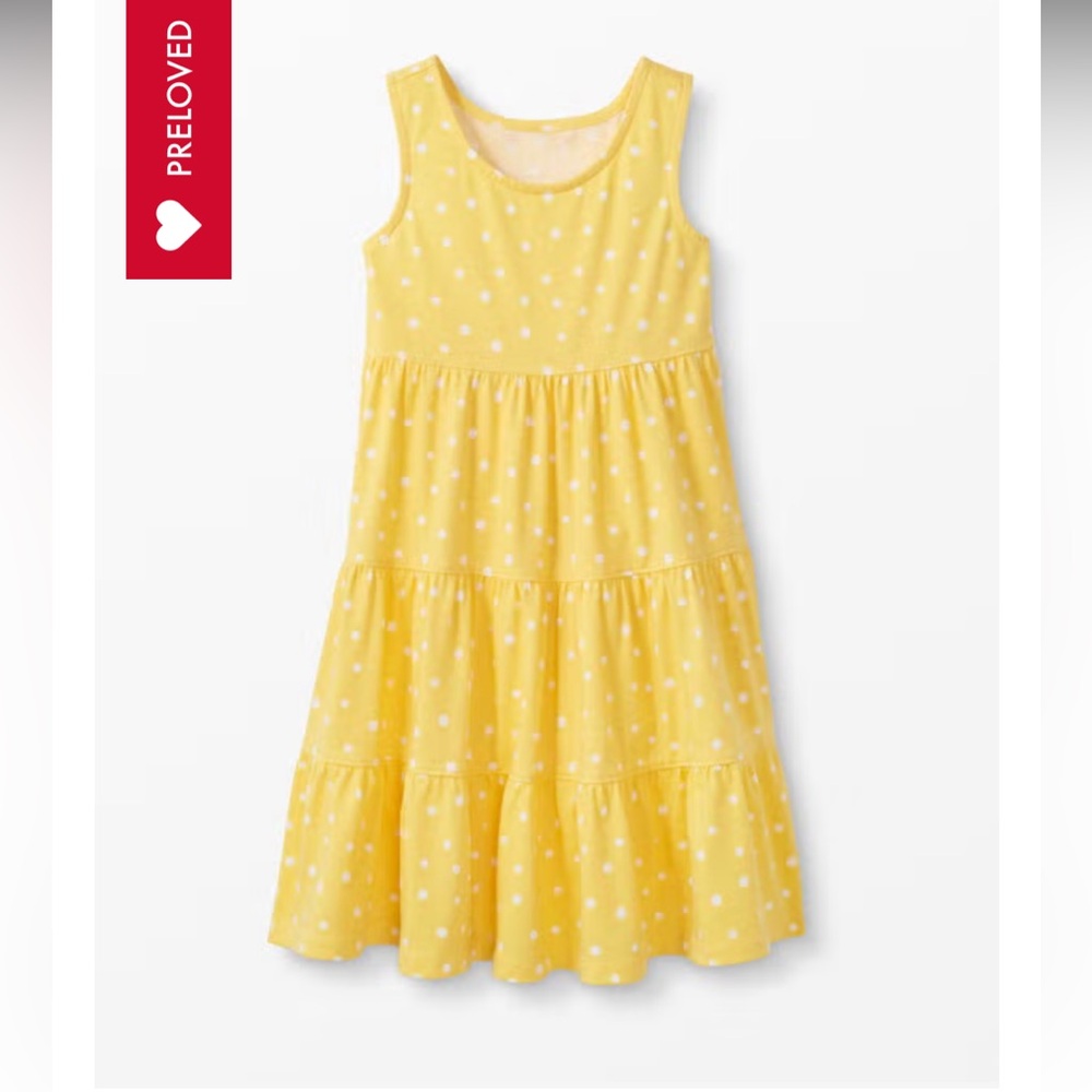 Hanna Andersson Yellow Polka Dot Kids Dress racerback tank tiered twirl white 5